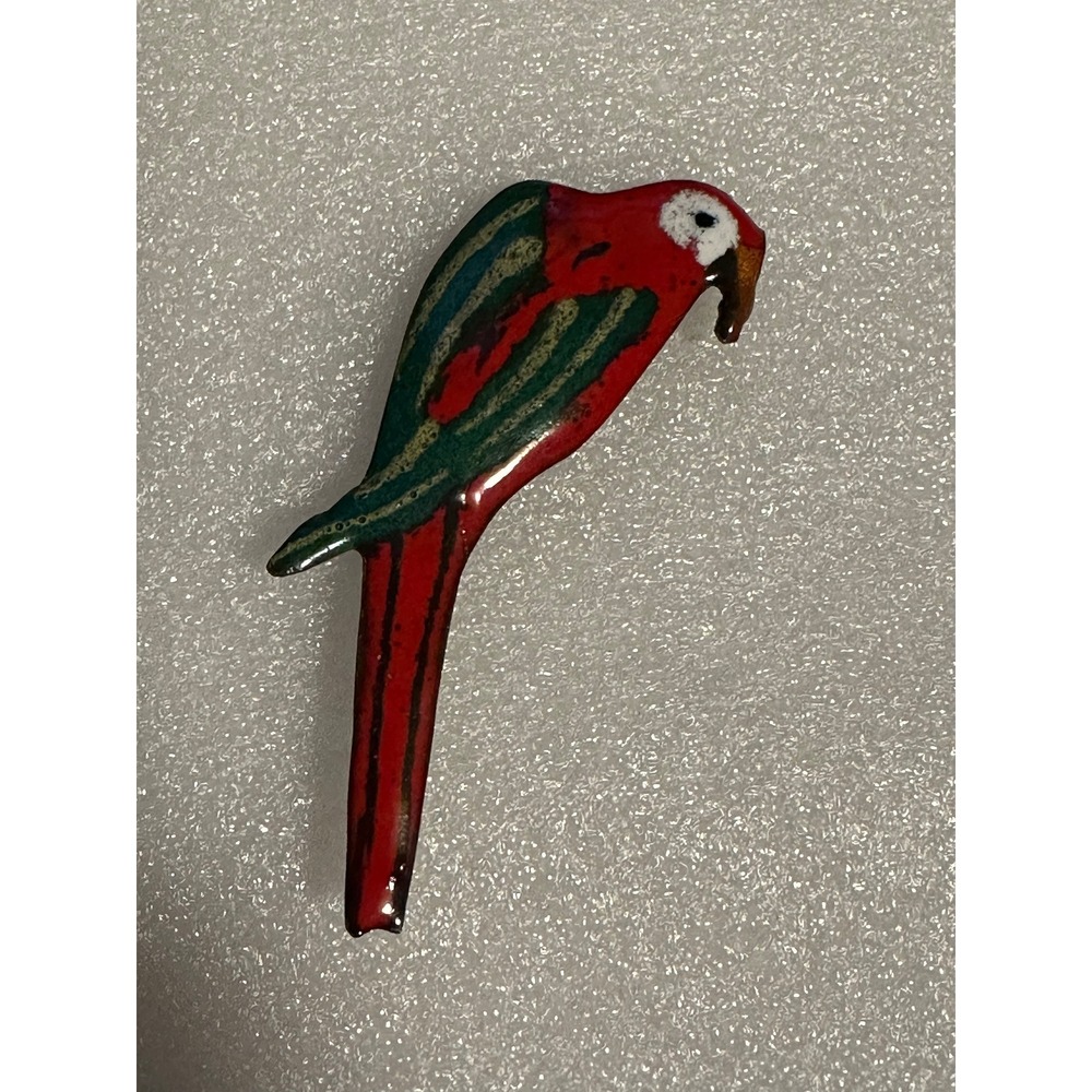 Vintage Hand Made Copper & Enamel Parrot Pin